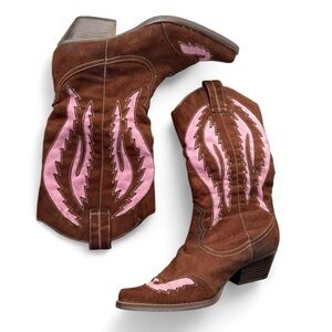 brown and pink western cowgirl boots - size 6